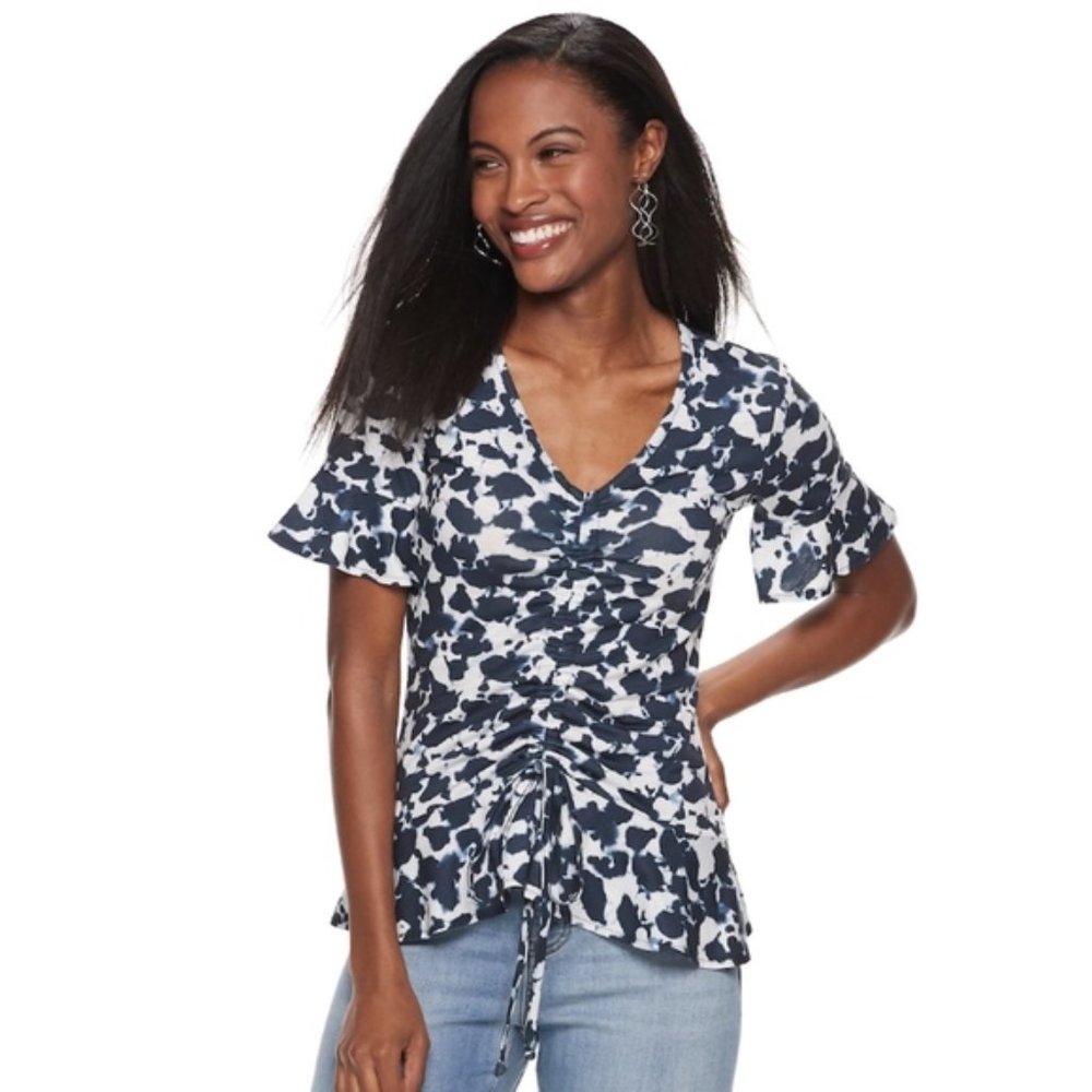 Juicy Couture Lush Shadow Gathered Front Flutter Sleeve Top Women’s Size M